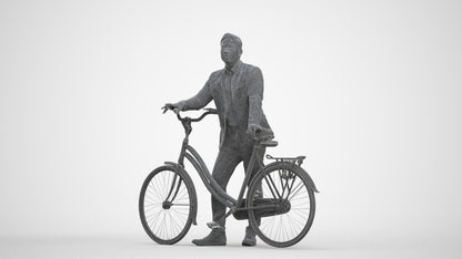 photogrammetry 3D man business cycling, realistic human model archviz FBX, three-quarter front view render