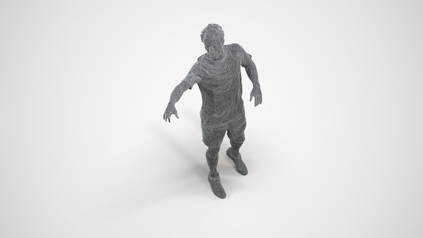 3D human model man sport, photogrammetry scanned person for archviz, wireframe three-quarter view