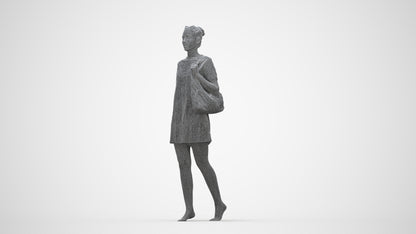 3D scanned woman walking casual, photorealistic archviz people for Enscape and SketchUp, wireframe back view