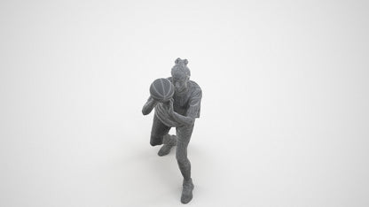 3D human model woman sport, photogrammetry scanned person for archviz, wireframe three-quarter view