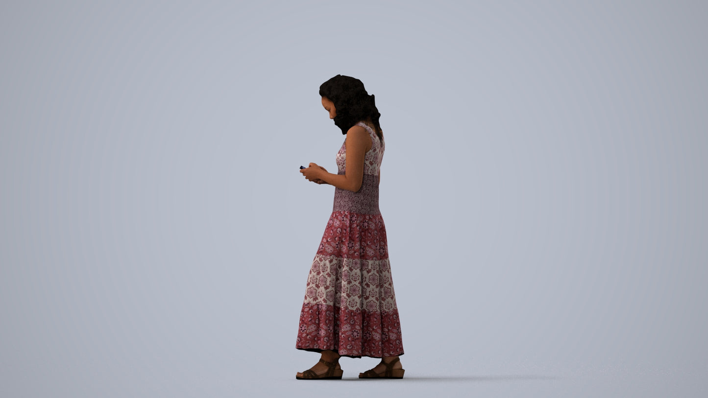 scanned 3D woman casual standing, photogrammetry people for Enscape and V-Ray, three-quarter view render