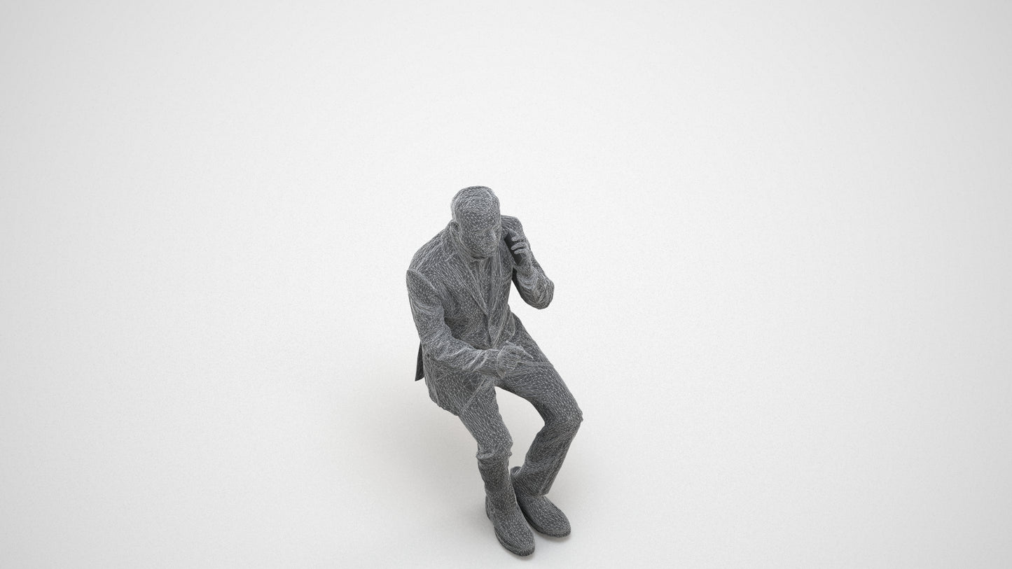 photogrammetry 3D man business shopping, realistic human model archviz FBX, wireframe three-quarter view