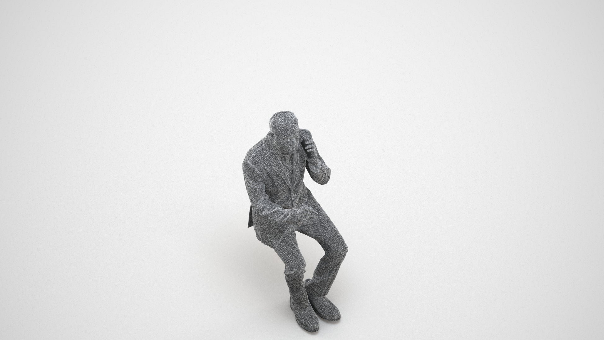 photogrammetry 3D man business shopping, realistic human model archviz FBX, wireframe three-quarter view