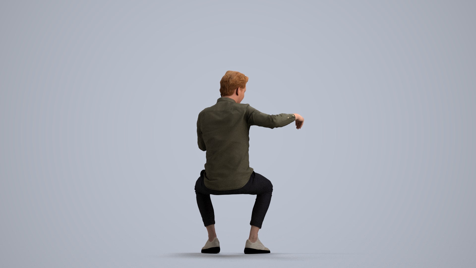 realistic 3D human man casual sitting, archviz people FBX OBJ for Blender, front view render