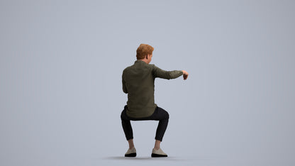 realistic 3D human man casual sitting, archviz people FBX OBJ for Blender, front view render