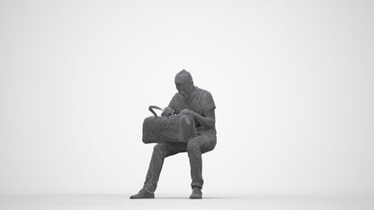 realistic 3D people senior man casual sitting, render-ready for V-Ray and Corona, FBX OBJ, wireframe back view
