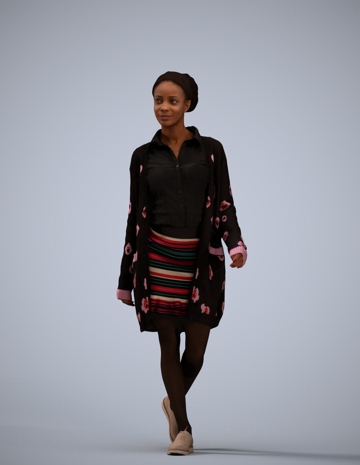 3D scanned woman walking casual, photorealistic archviz people for Enscape and SketchUp