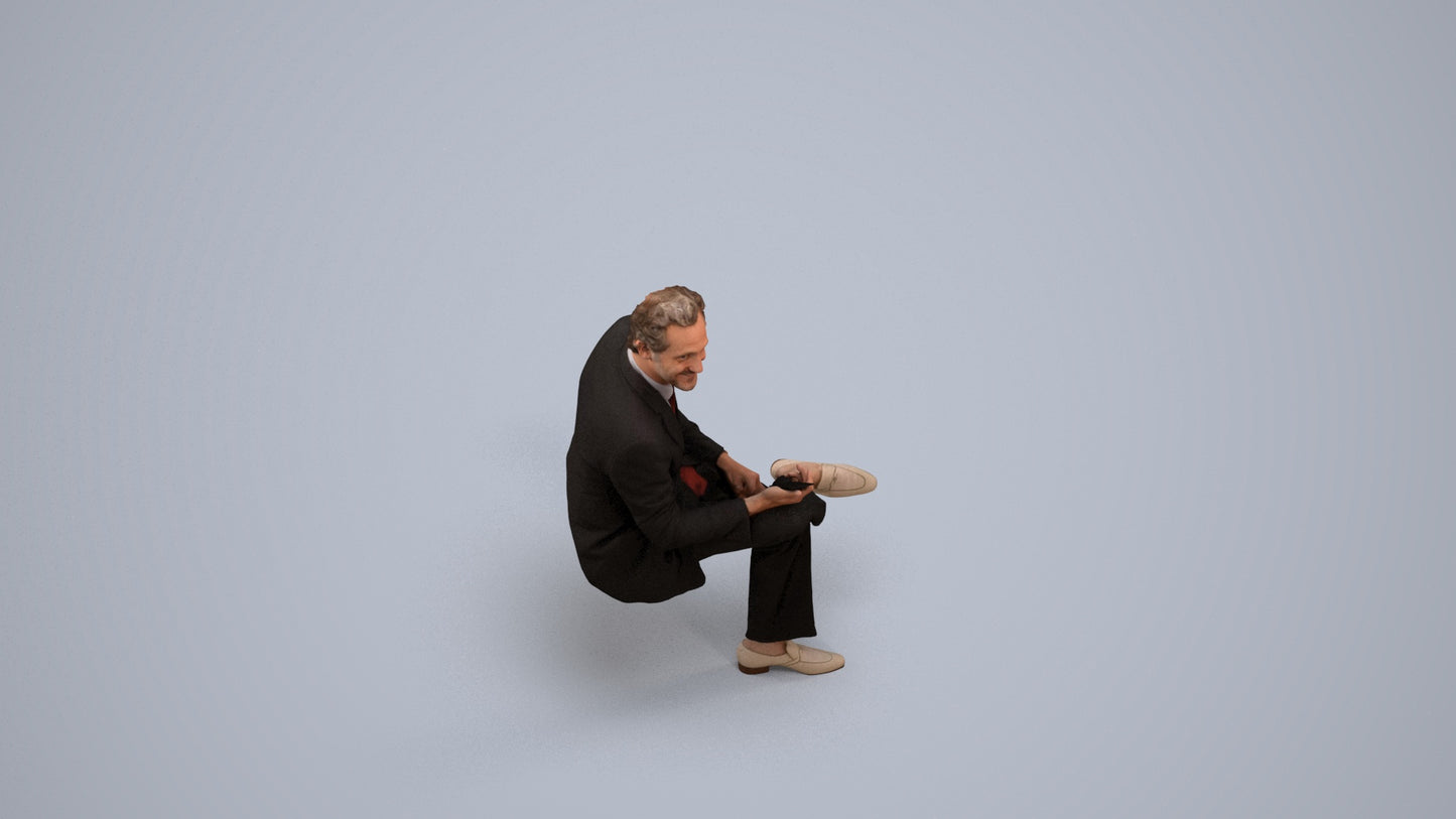 scanned 3D man business sitting, photogrammetry people for Enscape and V-Ray, back view render