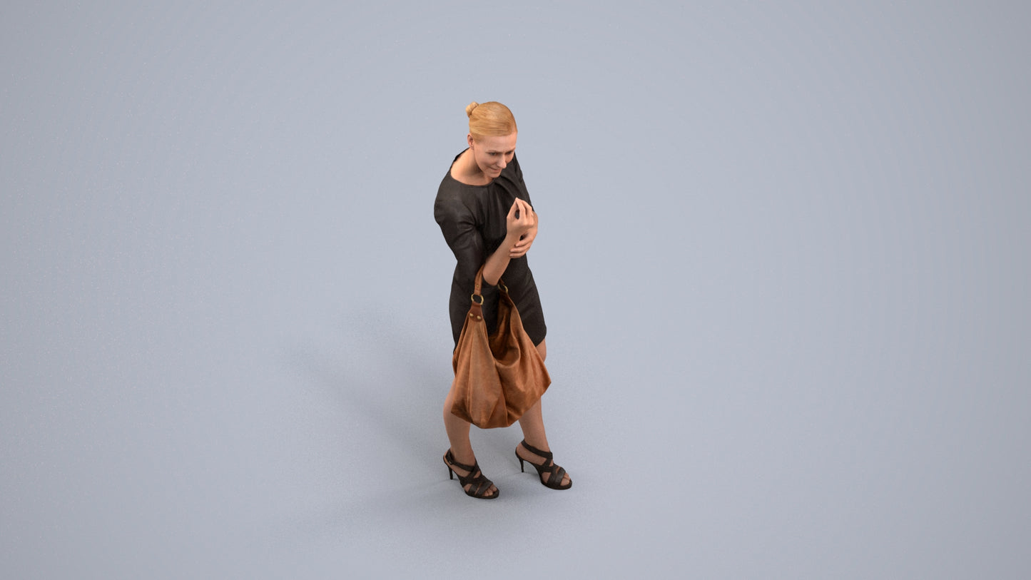 3D people model woman business standing, scanned human for 3ds Max rendering, back view render