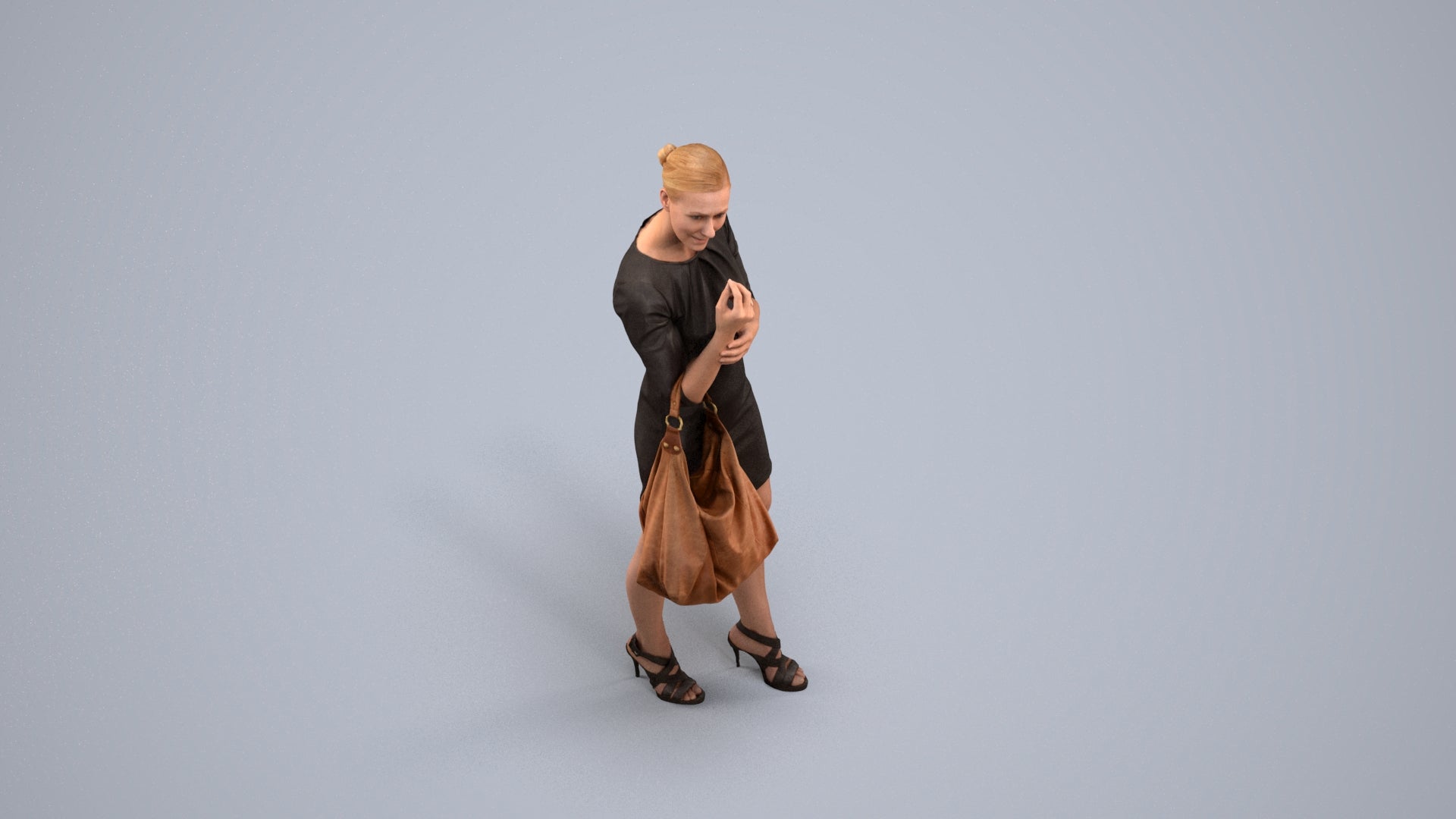 3D people model woman business standing, scanned human for 3ds Max rendering, back view render
