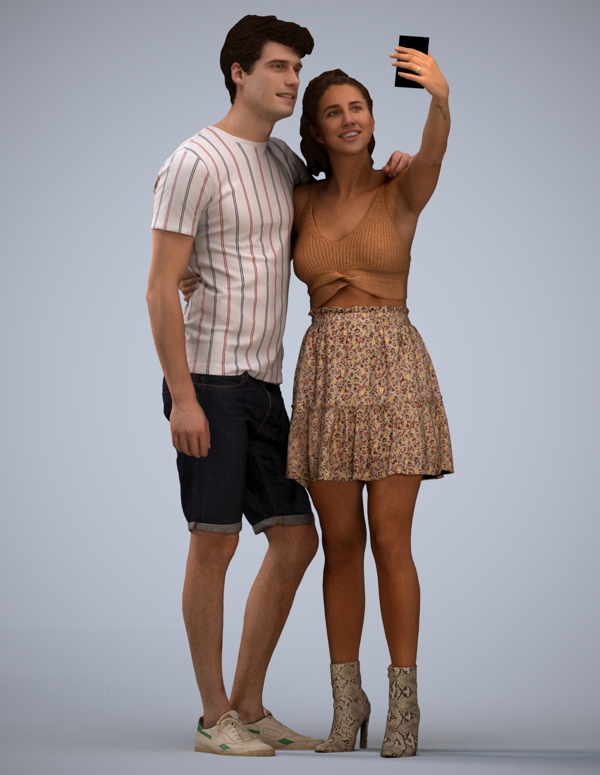 3D scanned woman couple casual, photorealistic archviz people for Enscape and SketchUp