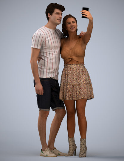 3D scanned woman couple casual, photorealistic archviz people for Enscape and SketchUp