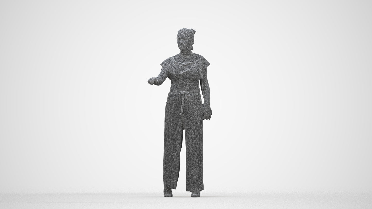 realistic 3D woman casual standing, scanned archviz people for Blender and 3ds Max, wireframe back view