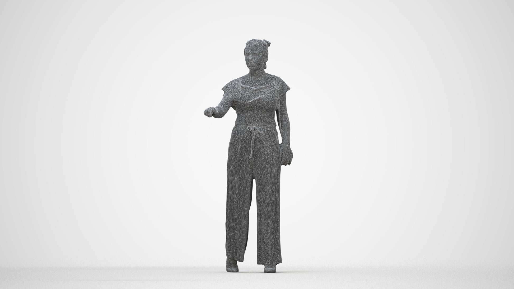 realistic 3D woman casual standing, scanned archviz people for Blender and 3ds Max, wireframe back view