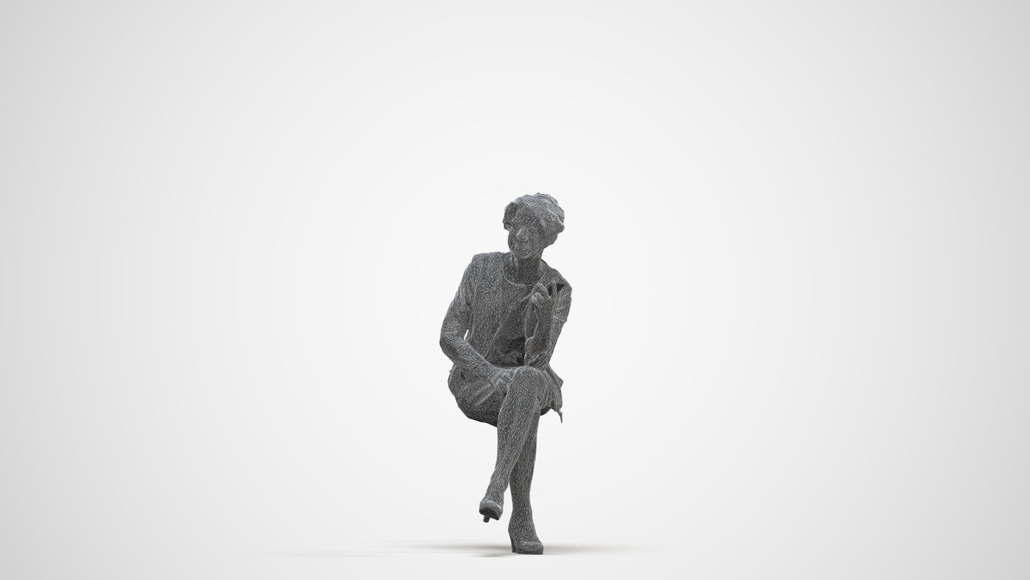 realistic 3D human woman business sitting, archviz people FBX OBJ for Blender, three-quarter front view render