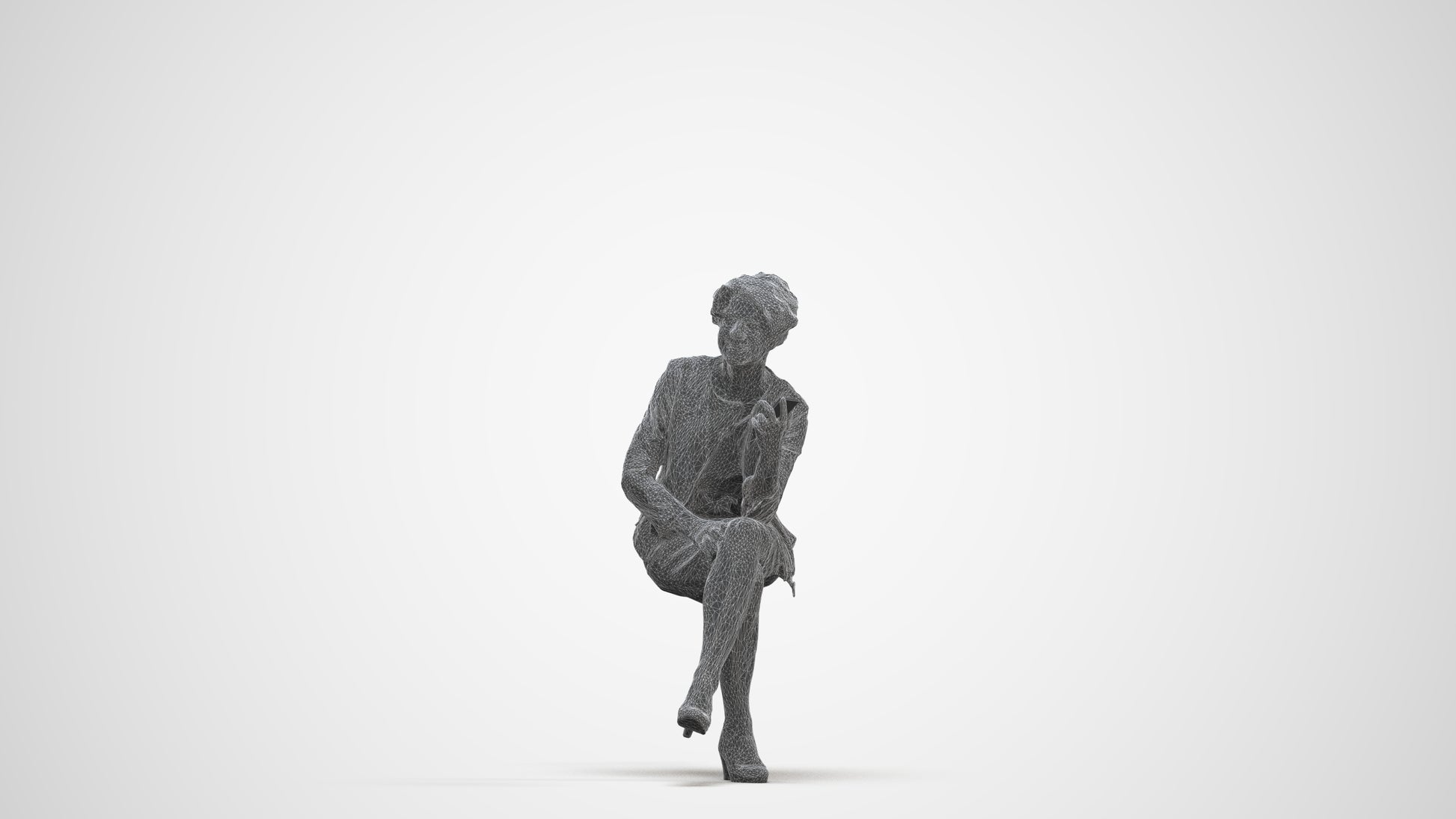 realistic 3D human woman business sitting, archviz people FBX OBJ for Blender, three-quarter front view render