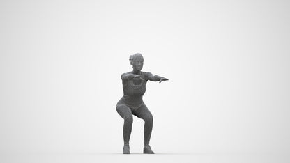 3D human model woman sport, photogrammetry scanned person for archviz, wireframe back view