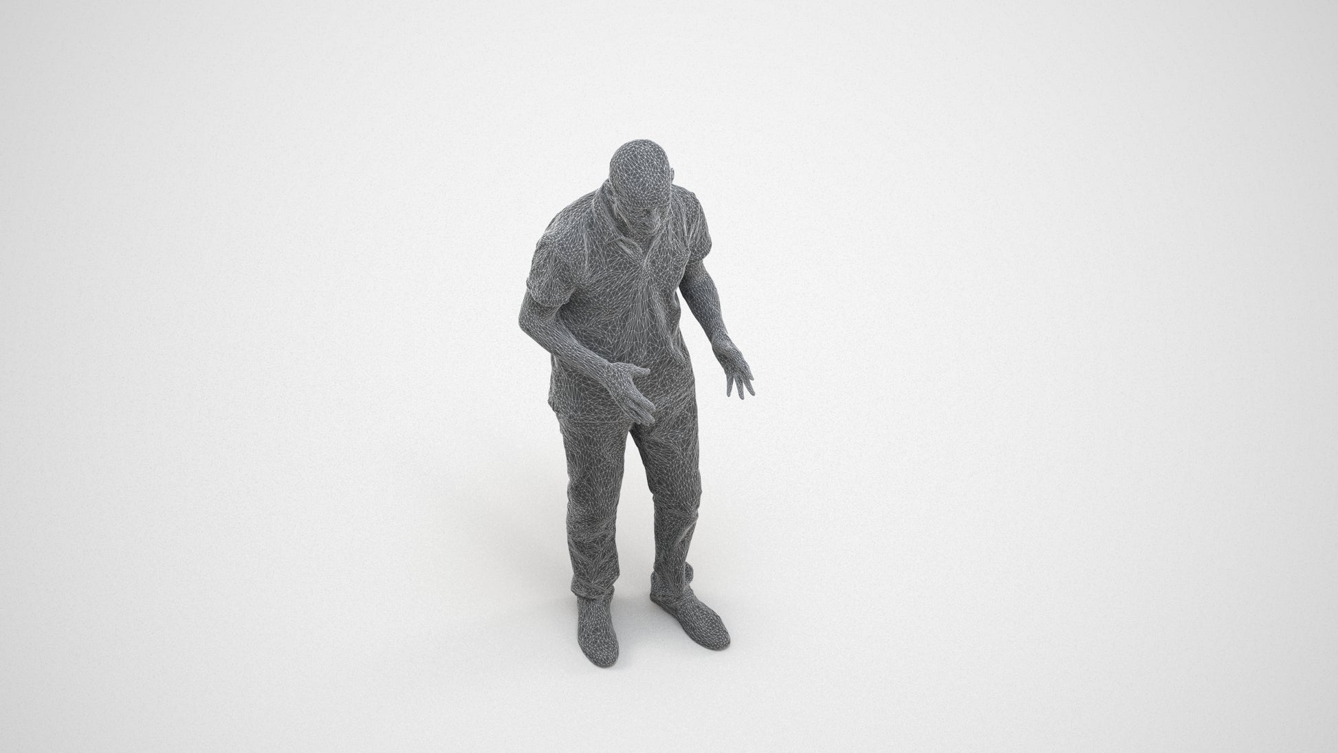 scanned 3D senior man casual standing, photogrammetry people for Enscape and V-Ray, wireframe three-quarter view
