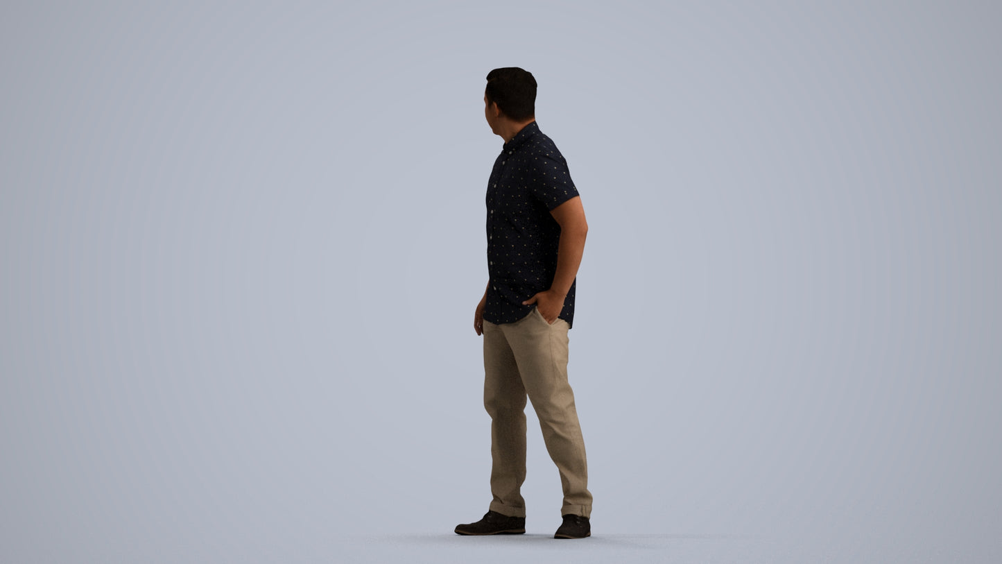 3D scanned man standing casual, photorealistic archviz people for Enscape and SketchUp, front view render