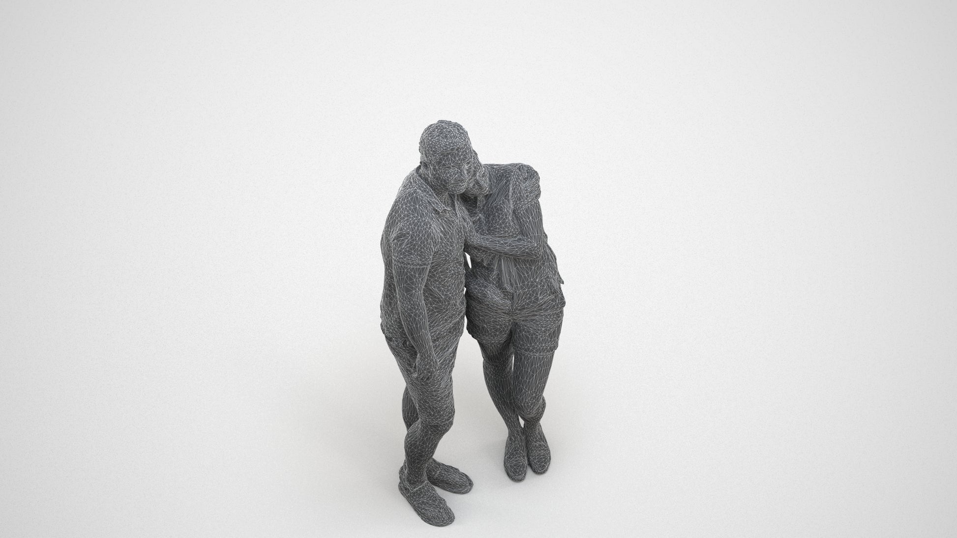 realistic 3D woman casual couple, scanned archviz people for Blender and 3ds Max, wireframe three-quarter view