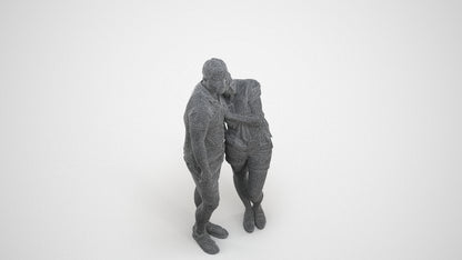 realistic 3D woman casual couple, scanned archviz people for Blender and 3ds Max, wireframe three-quarter view