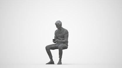 photogrammetry 3D man casual sitting, realistic human model archviz FBX, wireframe back view