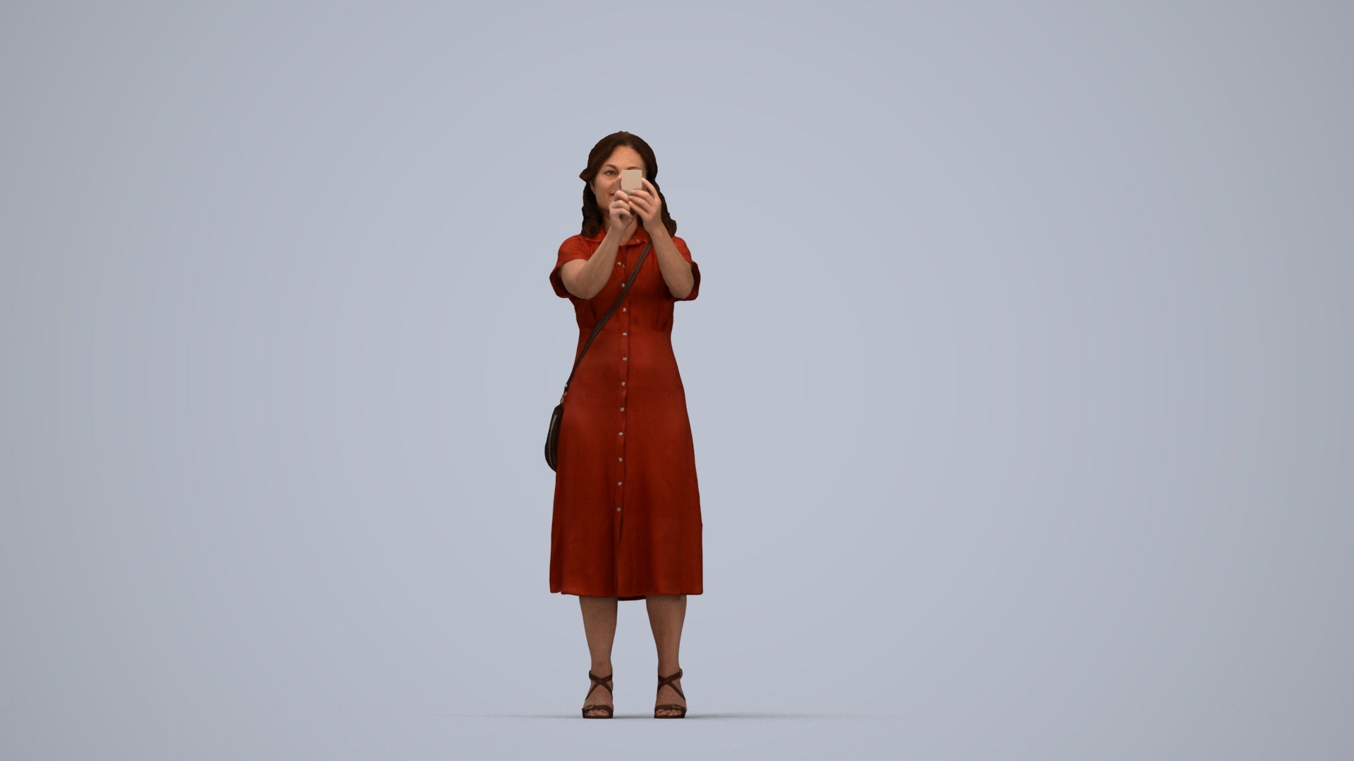 photogrammetry 3D woman casual standing, realistic human model archviz FBX, top-down view render