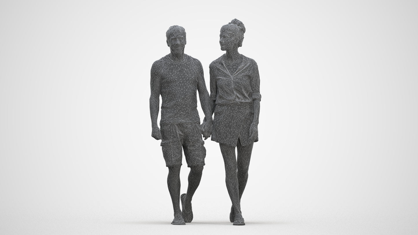 scanned 3D woman casual couple, photogrammetry people for Enscape and V-Ray, three-quarter front view render