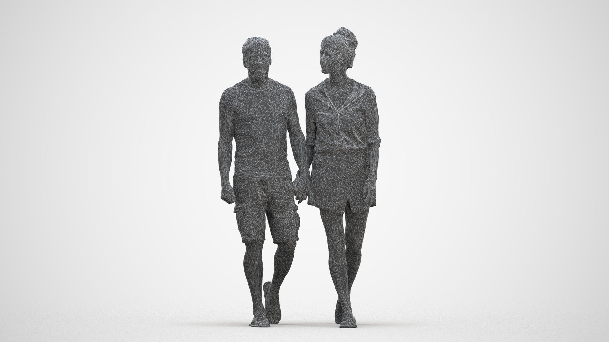 scanned 3D woman casual couple, photogrammetry people for Enscape and V-Ray, three-quarter front view render