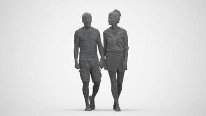 scanned 3D woman casual couple, photogrammetry people for Enscape and V-Ray, three-quarter front view render
