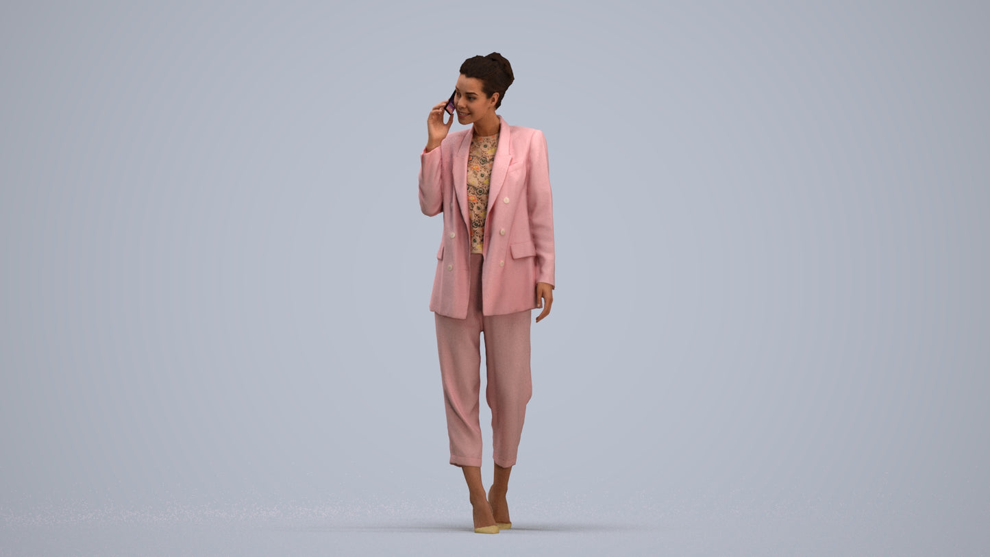 3D human model woman business walking, photogrammetry scanned person for archviz, standing pose render