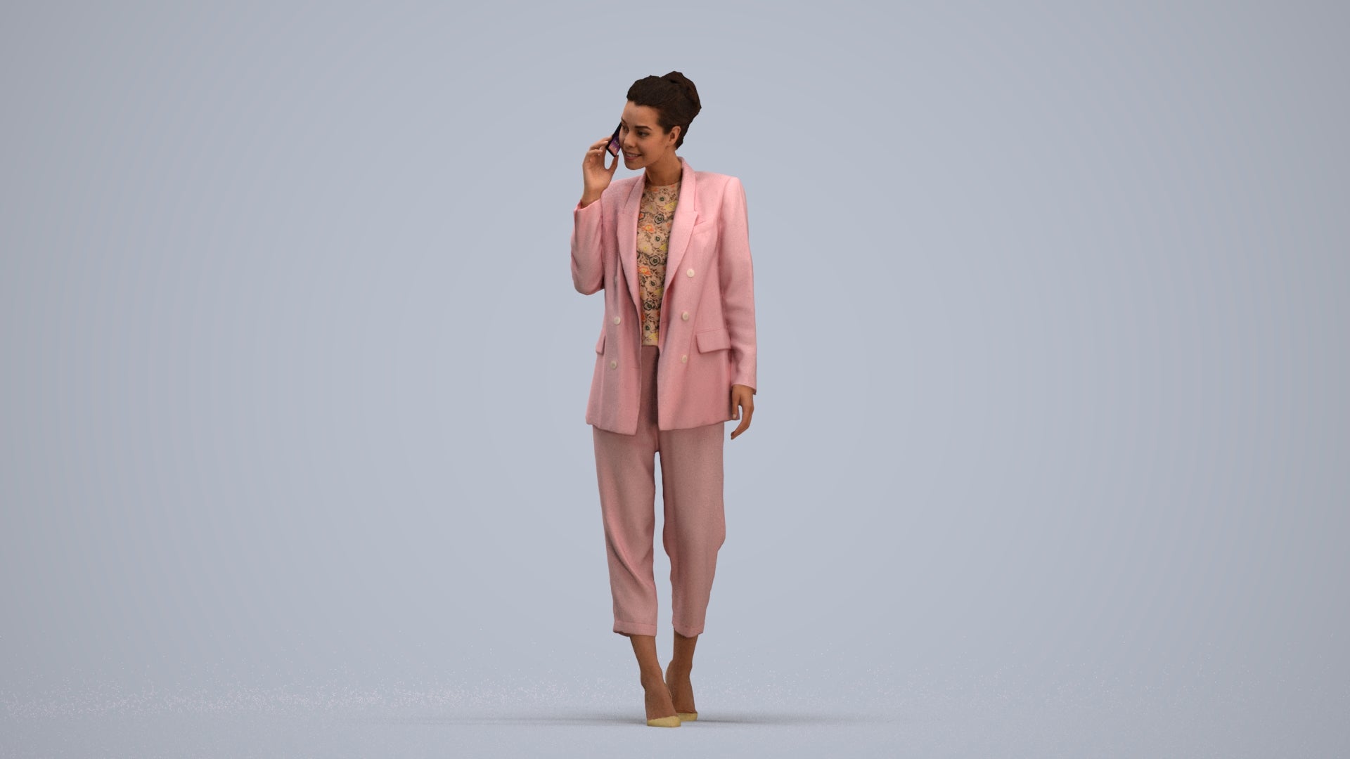 3D human model woman business walking, photogrammetry scanned person for archviz, standing pose render
