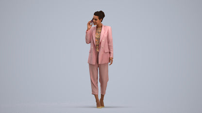 3D human model woman business walking, photogrammetry scanned person for archviz, standing pose render