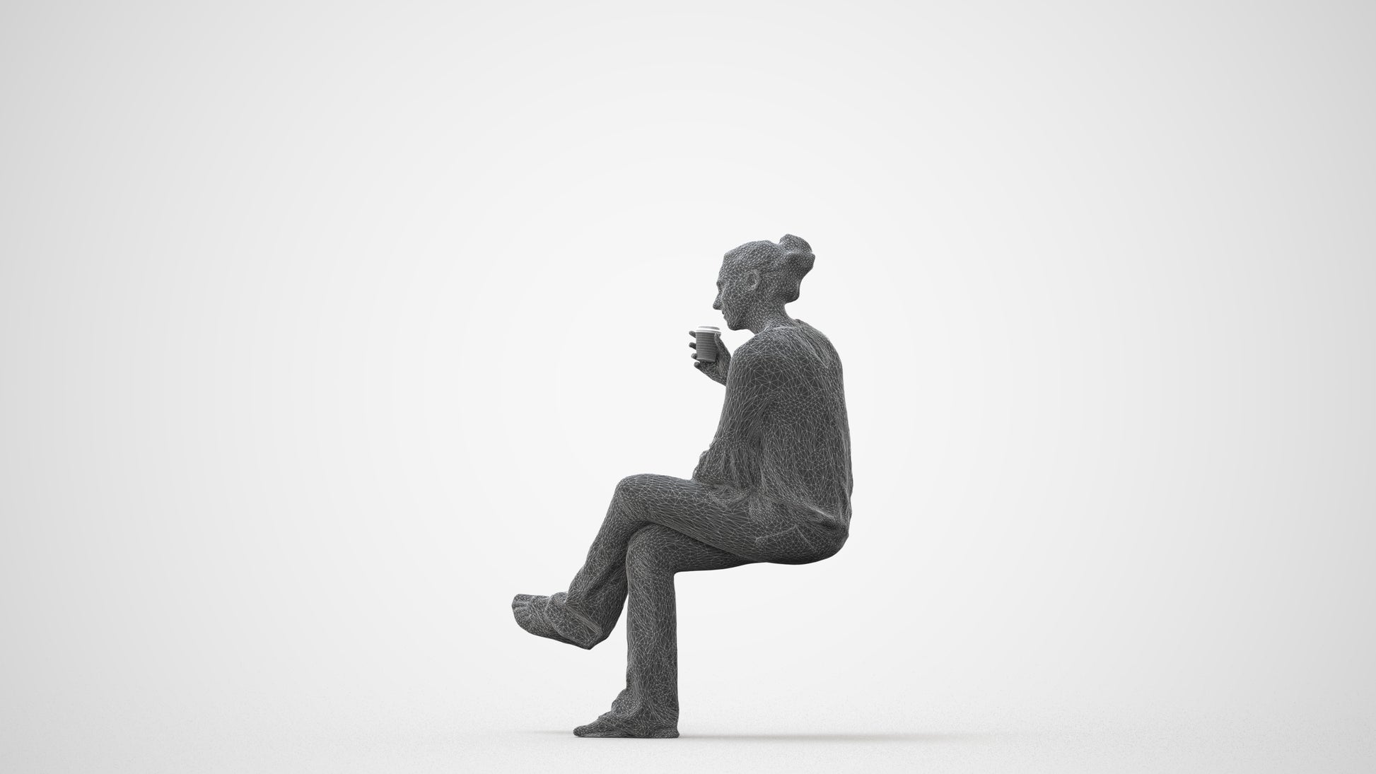 realistic 3D woman casual sitting, scanned archviz people for Blender and 3ds Max, square thumbnail