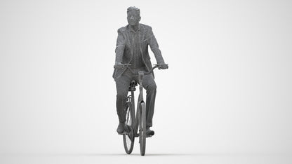 photogrammetry 3D man business cycling, realistic human model archviz FBX, wireframe back view