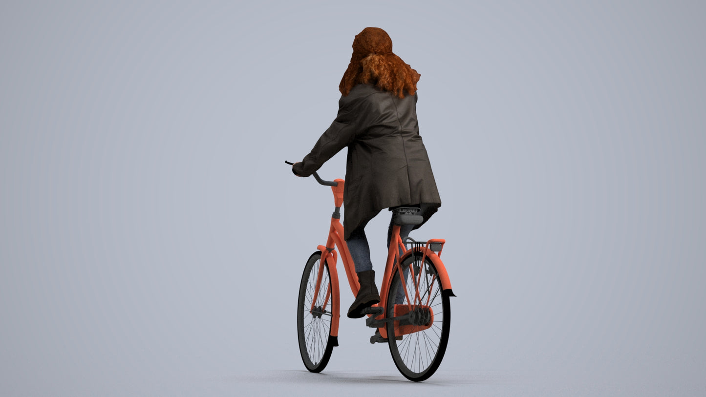 scanned 3D woman casual cycling, photogrammetry people for Enscape and V-Ray, front view render