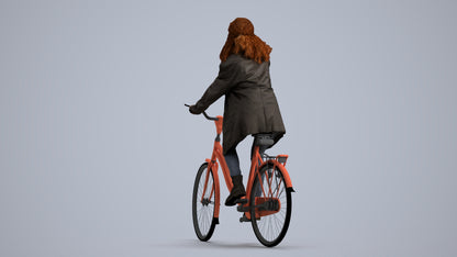 scanned 3D woman casual cycling, photogrammetry people for Enscape and V-Ray, front view render