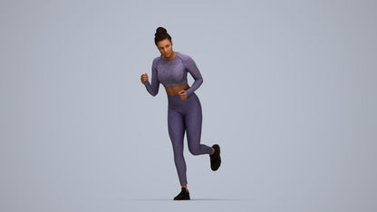 3D human model woman sport, photogrammetry scanned person for archviz, top-down view render