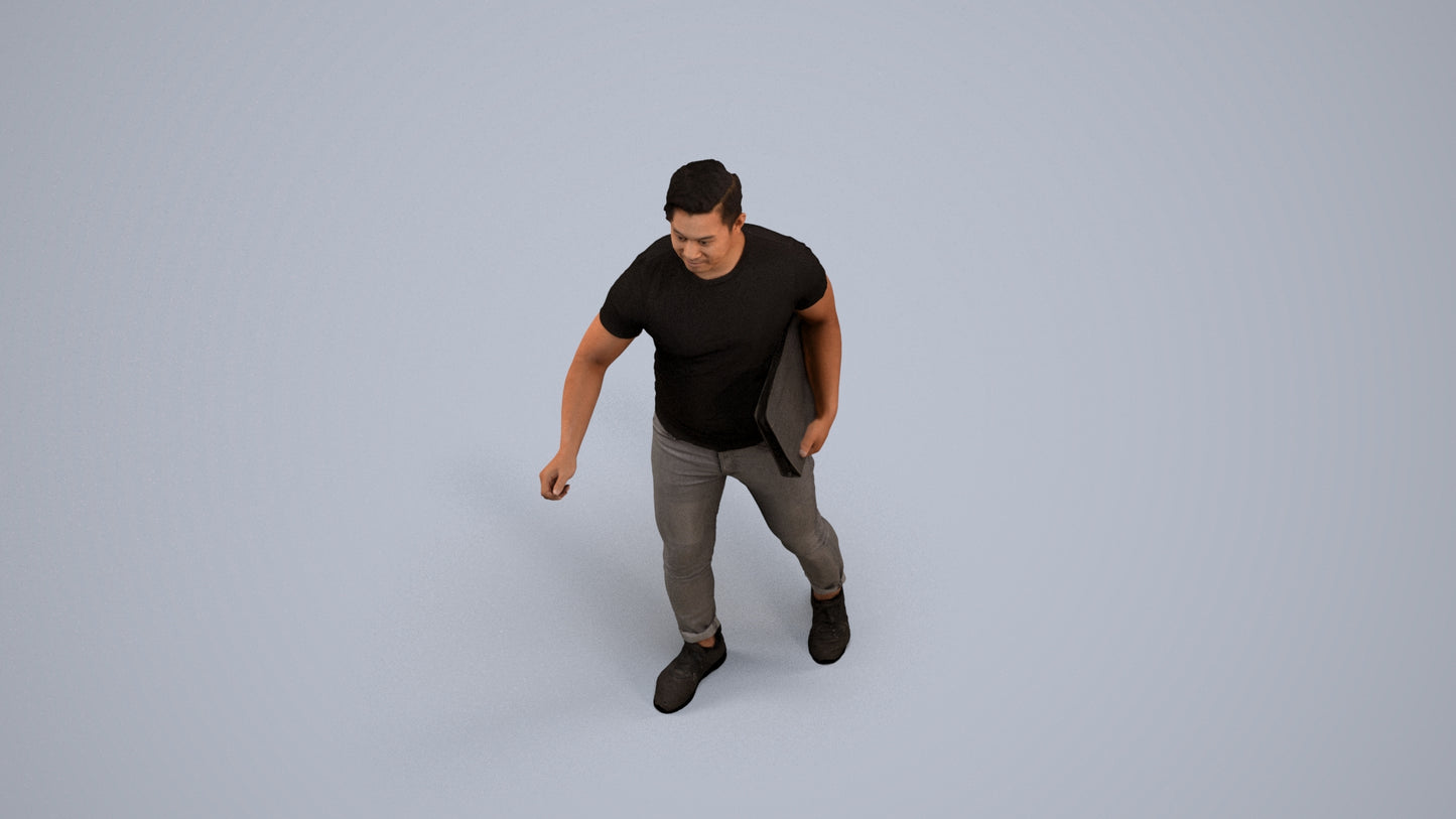 realistic 3D people man casual door, render-ready for V-Ray and Corona, FBX OBJ, back view render