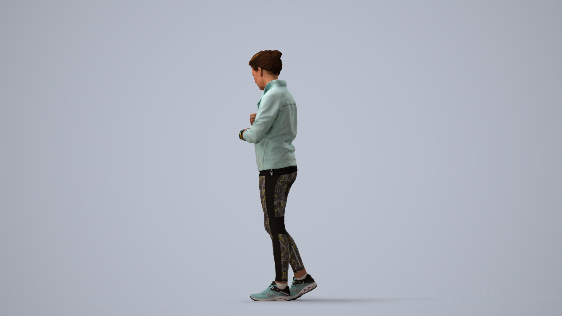 3D people model woman sport, scanned human for 3ds Max rendering, three-quarter view render