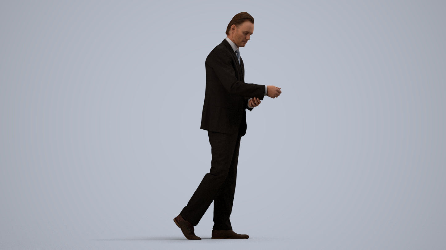 photogrammetry 3D man business, realistic human model archviz FBX, side view render