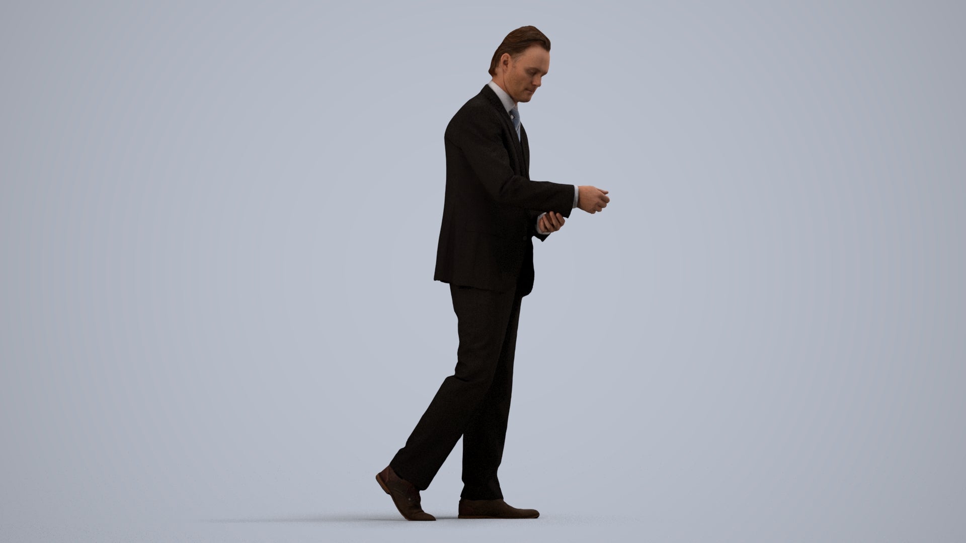 photogrammetry 3D man business, realistic human model archviz FBX, side view render