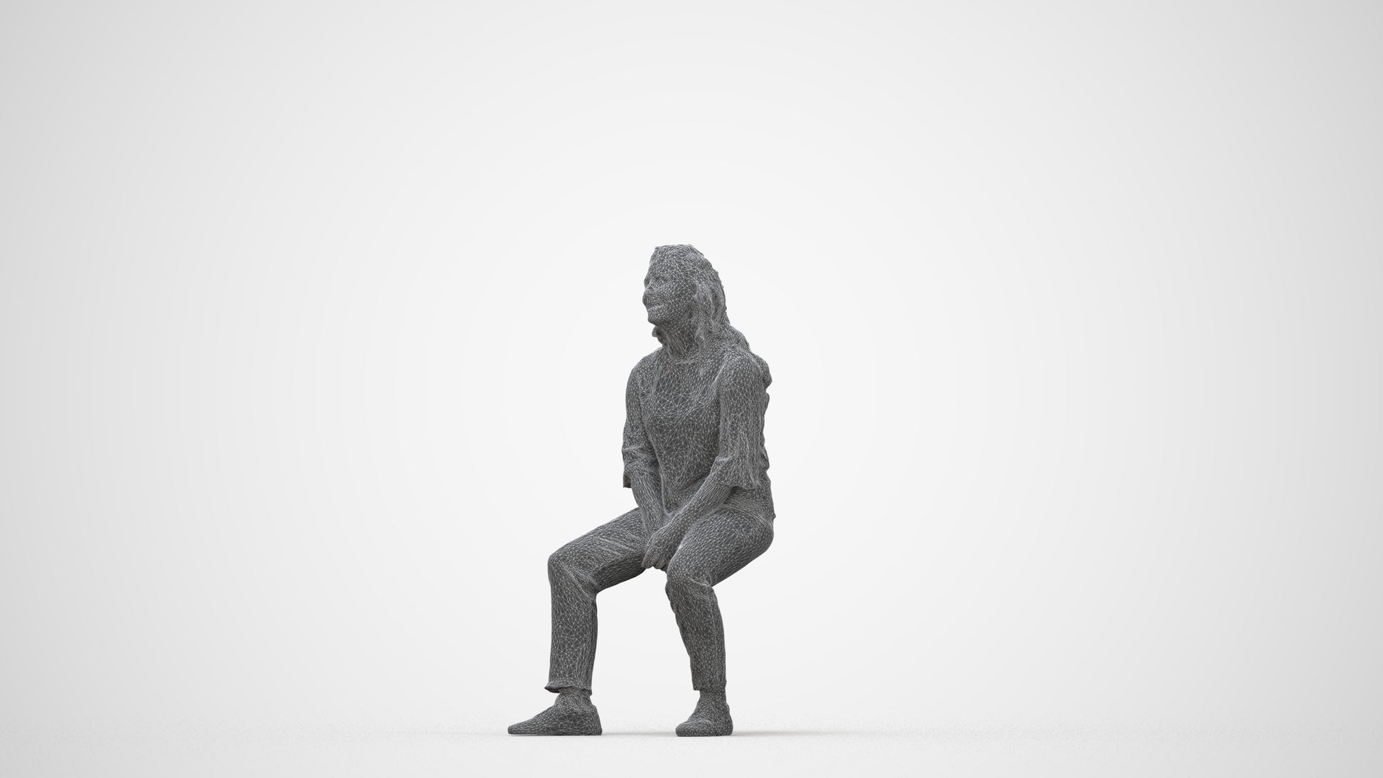 3D people model woman casual sitting, scanned human for 3ds Max rendering, wireframe back view