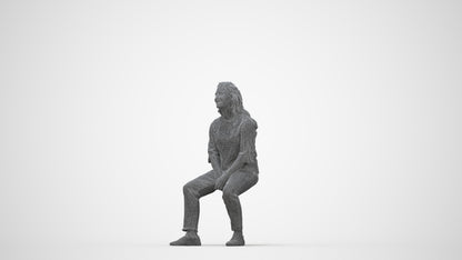 3D people model woman casual sitting, scanned human for 3ds Max rendering, wireframe back view
