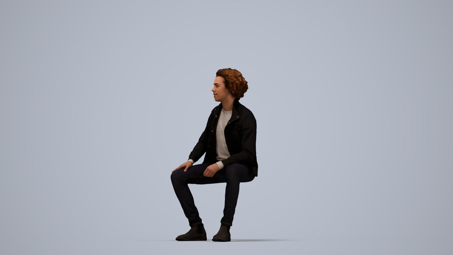 scanned 3D man casual sitting, photogrammetry people for Enscape and V-Ray, top-down view render
