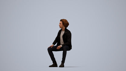 scanned 3D man casual sitting, photogrammetry people for Enscape and V-Ray, top-down view render