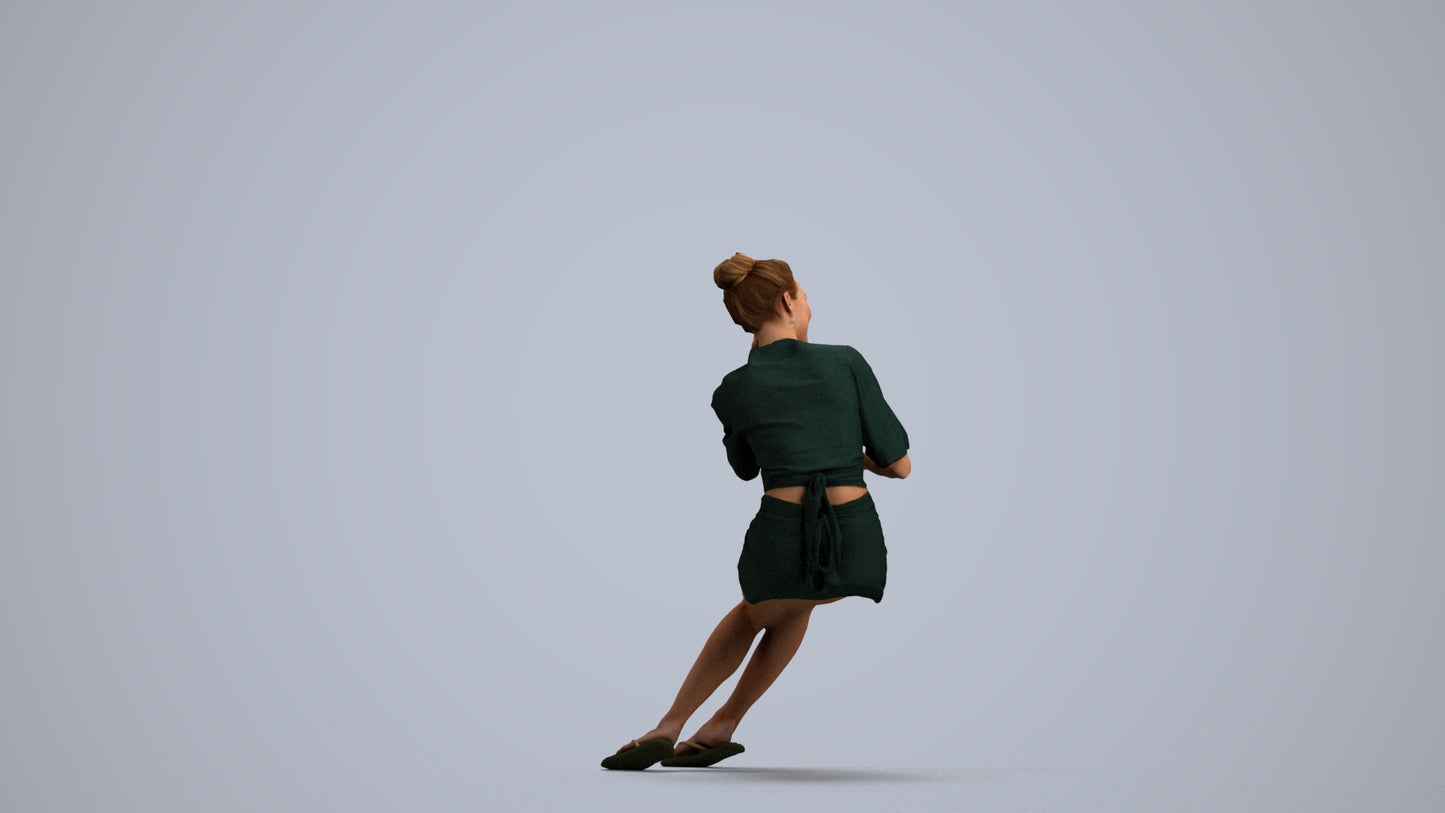 realistic 3D human woman casual sitting, archviz people FBX OBJ for Blender, front view render