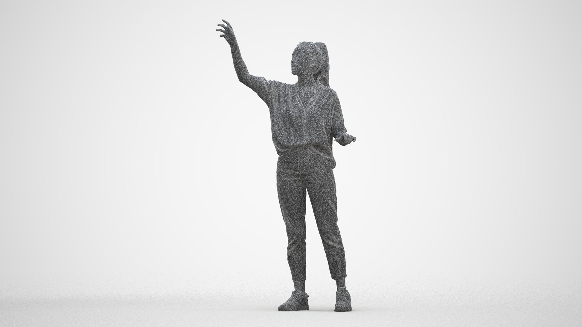 3D scanned woman standing casual, photorealistic archviz people for Enscape and SketchUp, three-quarter front view render
