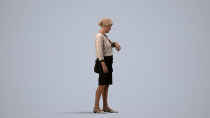 3D scanned senior woman standing business, photorealistic archviz people for Enscape and SketchUp, side view render