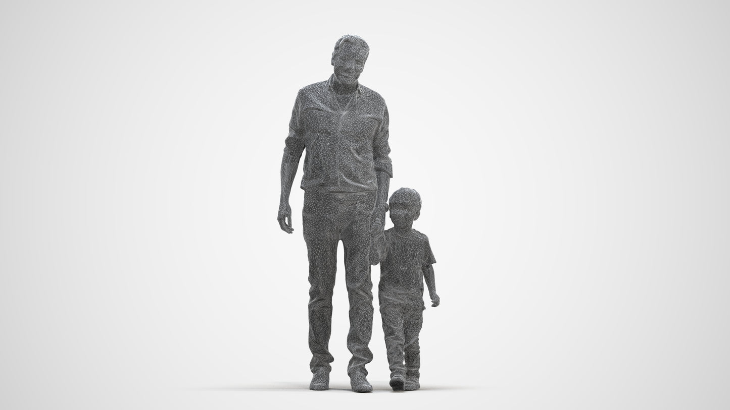 3D scanned boy kids casual, photorealistic archviz people for Enscape and SketchUp, three-quarter front view render